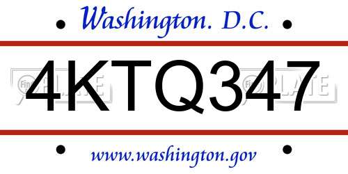4KTQ347 District Of Columbia License Plate