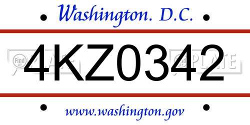 4KZ0342 District Of Columbia License Plate