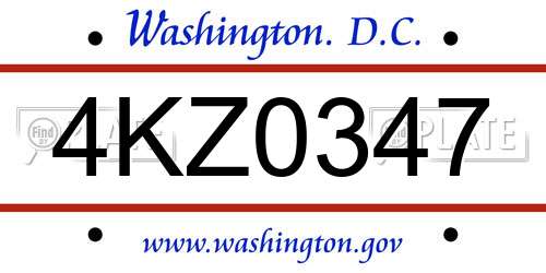 4KZ0347 District Of Columbia License Plate