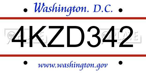 4KZD342 District Of Columbia License Plate