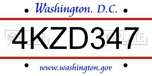 4KZD347 District Of Columbia License Plate