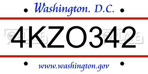 4KZO342 District Of Columbia License Plate