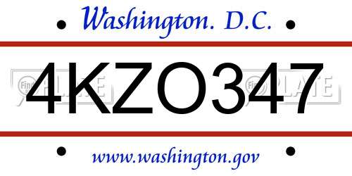 4KZO347 District Of Columbia License Plate