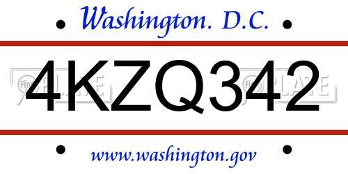 4KZQ342 District Of Columbia License Plate