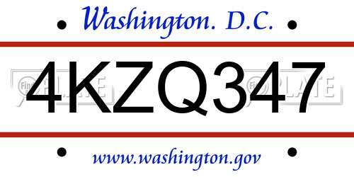 4KZQ347 District Of Columbia License Plate
