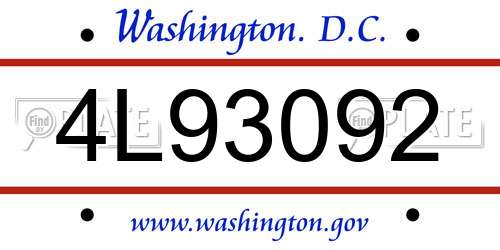 4L93092 District Of Columbia License Plate