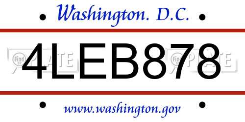 4LEB878 District Of Columbia License Plate