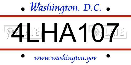 4LHA107 District Of Columbia License Plate