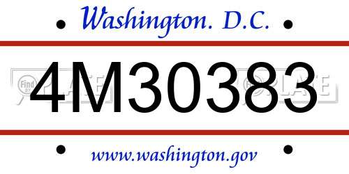 4M30383 District Of Columbia License Plate