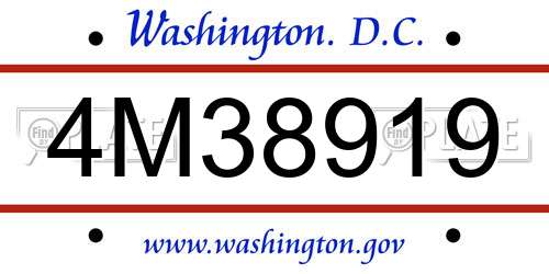 4M38919 District Of Columbia License Plate