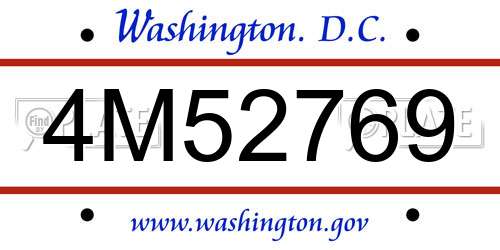 4M52769 District Of Columbia License Plate