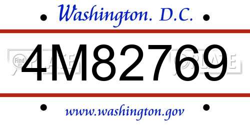 4M82769 District Of Columbia License Plate