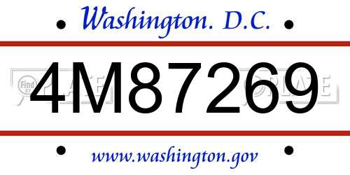 4M87269 District Of Columbia License Plate