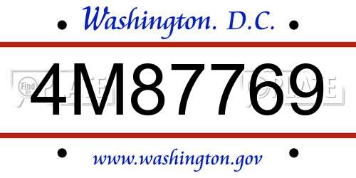 4M87769 District Of Columbia License Plate