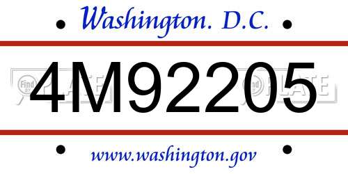 4M92205 District Of Columbia License Plate