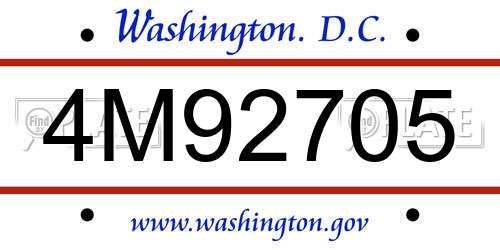 4M92705 District Of Columbia License Plate