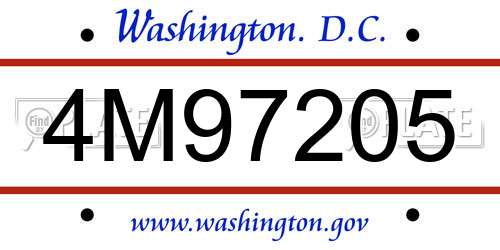 4M97205 District Of Columbia License Plate