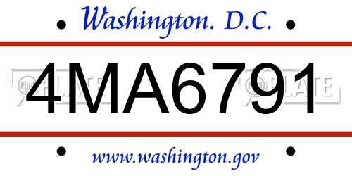 4MA6791 District Of Columbia License Plate