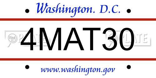 4MAT30 District Of Columbia License Plate