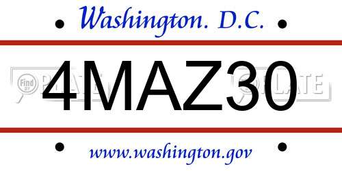 4MAZ30 District Of Columbia License Plate