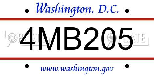 4MB205 District Of Columbia License Plate