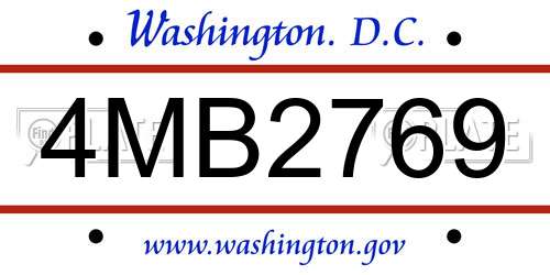 4MB2769 District Of Columbia License Plate