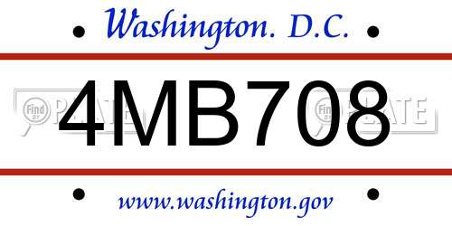 4MB708 District Of Columbia License Plate