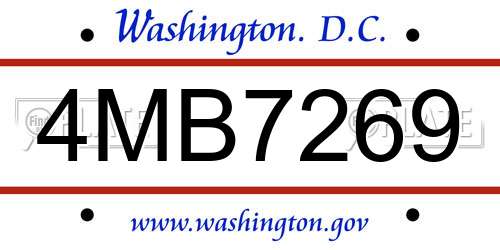 4MB7269 District Of Columbia License Plate