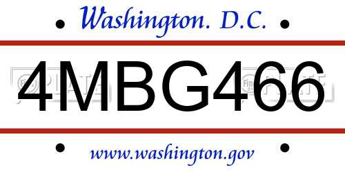 4MBG466 District Of Columbia License Plate
