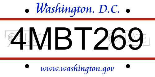 4MBT269 District Of Columbia License Plate