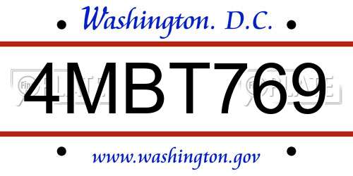 4MBT769 District Of Columbia License Plate