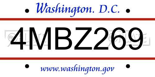 4MBZ269 District Of Columbia License Plate