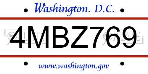 4MBZ769 District Of Columbia License Plate