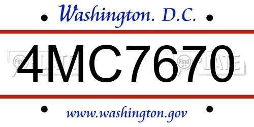 4MC7670 District Of Columbia License Plate