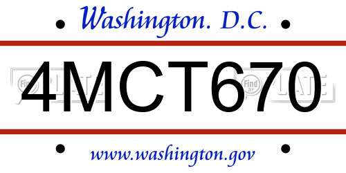 4MCT670 District Of Columbia License Plate