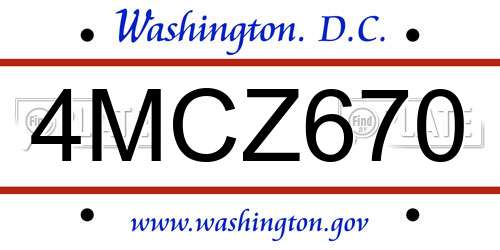 4MCZ670 District Of Columbia License Plate