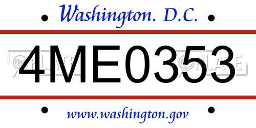 4ME0353 District Of Columbia License Plate