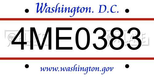 4ME0383 District Of Columbia License Plate