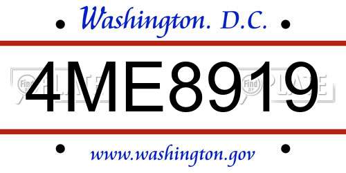 4ME8919 District Of Columbia License Plate