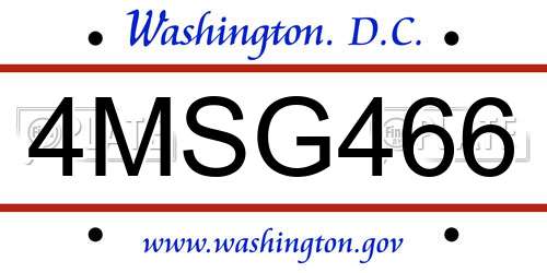 4MSG466 District Of Columbia License Plate