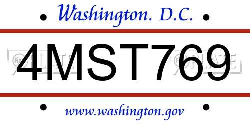 4MST769 District Of Columbia License Plate