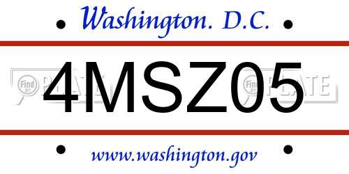 4MSZ05 District Of Columbia License Plate