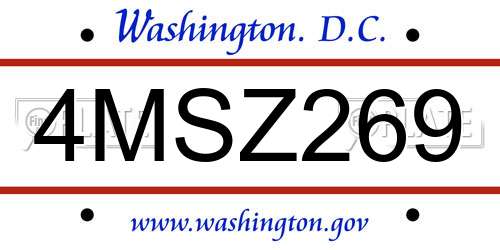 4MSZ269 District Of Columbia License Plate