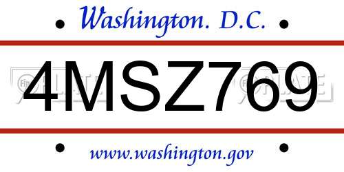 4MSZ769 District Of Columbia License Plate