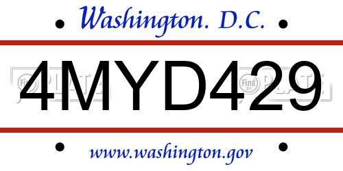 4MYD429 District Of Columbia License Plate