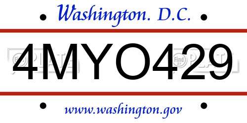 4MYO429 District Of Columbia License Plate