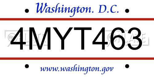4MYT463 District Of Columbia License Plate