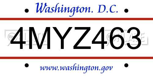 4MYZ463 District Of Columbia License Plate