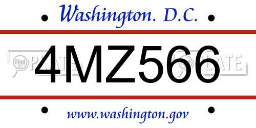 4MZ566 District Of Columbia License Plate