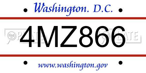 4MZ866 District Of Columbia License Plate